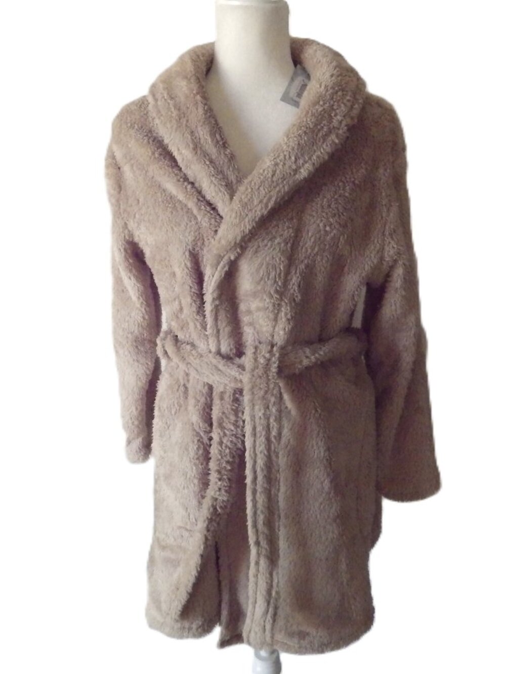 NWT Plush Faux Fur Shortie Robe/ Beige/ National